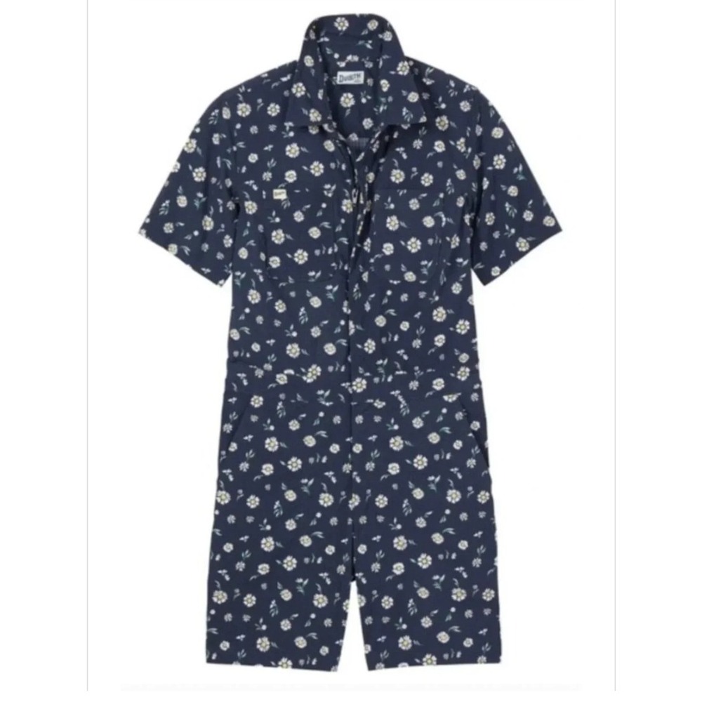 Duluth Trading Womens Heritage Gardening Ripstop Romper Navy Daisy Floral M